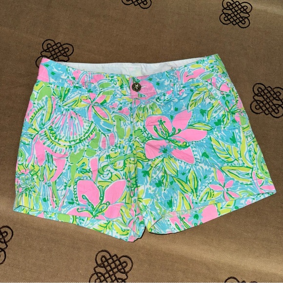 Lilly Pulitzer Pants - Lilly Pulitzer The Callahan Short Cotton Floral Green Pink Size 4